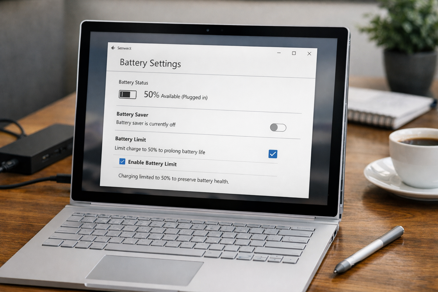 Giao diện cài đặt pin trên Surface Book để tối ưu hóa thời gian sử dụng