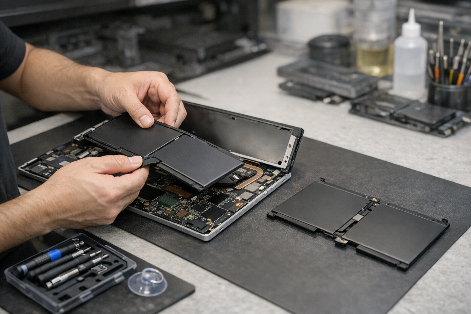 Sửa Surface Pro 2017 lỗi pin: Dấu hiệu và cách xử lý triệt để 8 Quá trình bóc tách màn hình và thay thế pin Surface Pro 2017 chuyên nghiệp