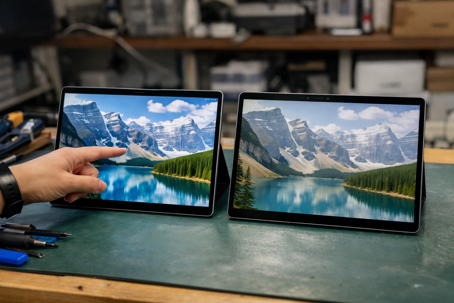 So sánh sự khác biệt về màu sắc và độ sắc nét giữa màn hình Surface Pro 9 chính hãng và màn hình linh kiện kém chất lượng