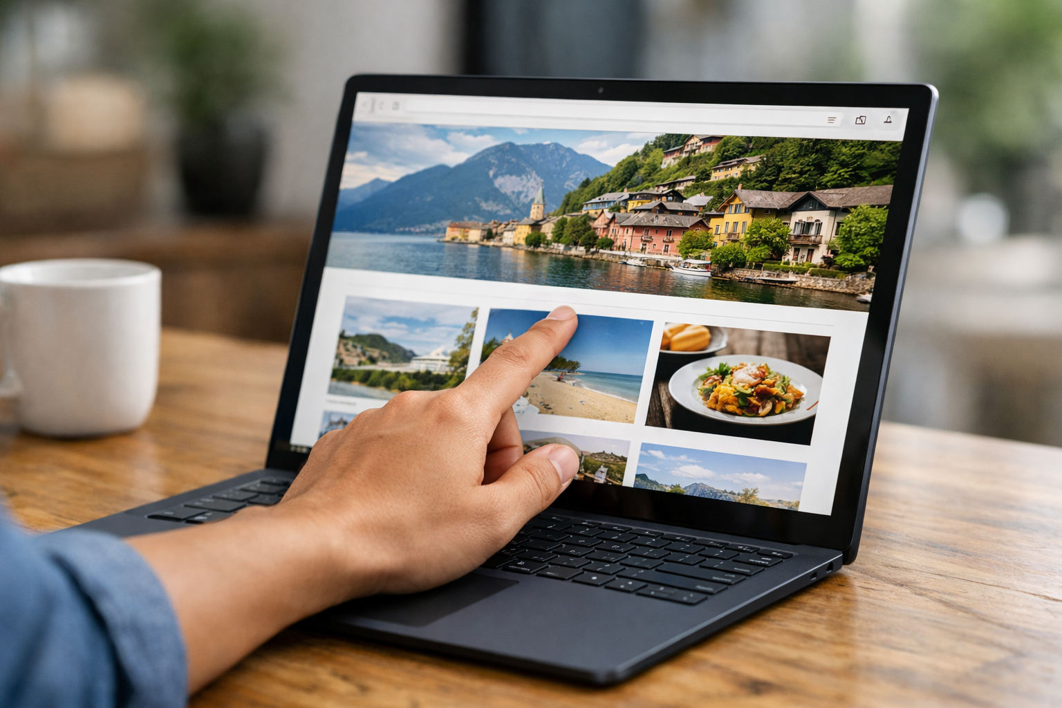 Thao tác chạm vuốt trên màn hình cảm ứng của Surface Laptop 4 khi đang lướt web