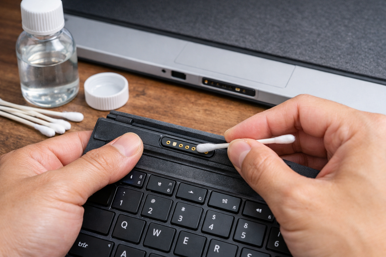 Hướng dẫn vệ sinh các chân tiếp xúc bằng đồng trên bàn phím Type Cover của Surface