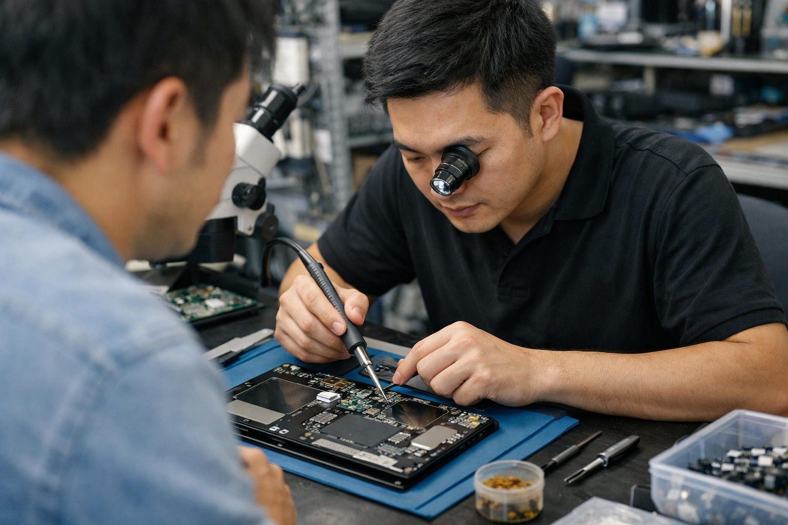 Kỹ thuật viên tại Surface Plus đang kiểm tra và sửa lỗi Bluetooth cho khách hàng