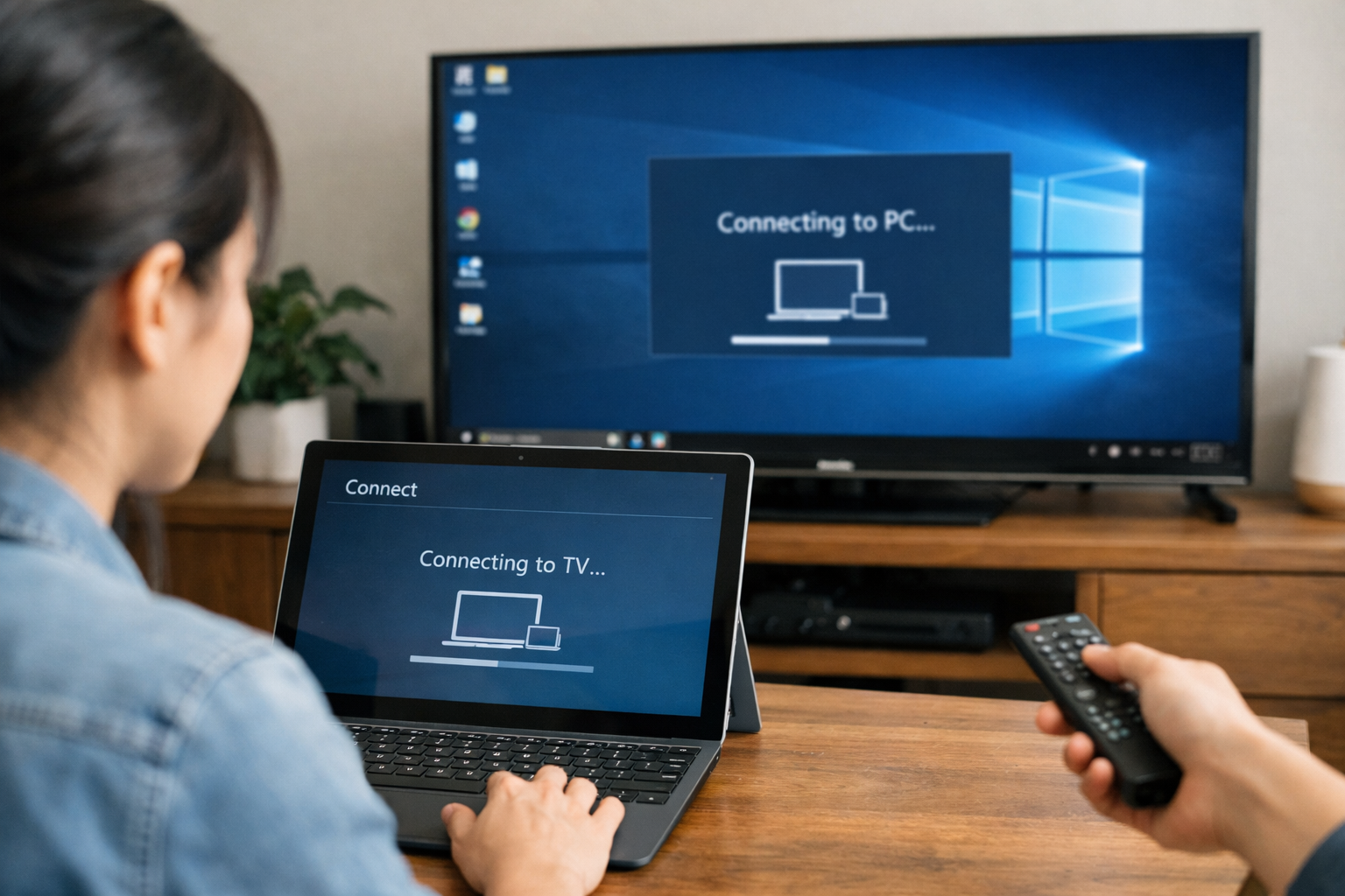 Thao tác kết nối không dây từ Surface lên tivi thông qua tính năng Connect trên Windows