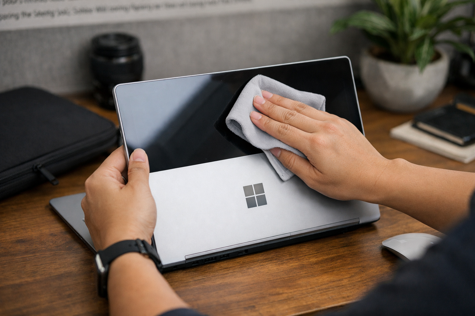 Vệ sinh máy Surface bằng khăn mềm chuyên dụng