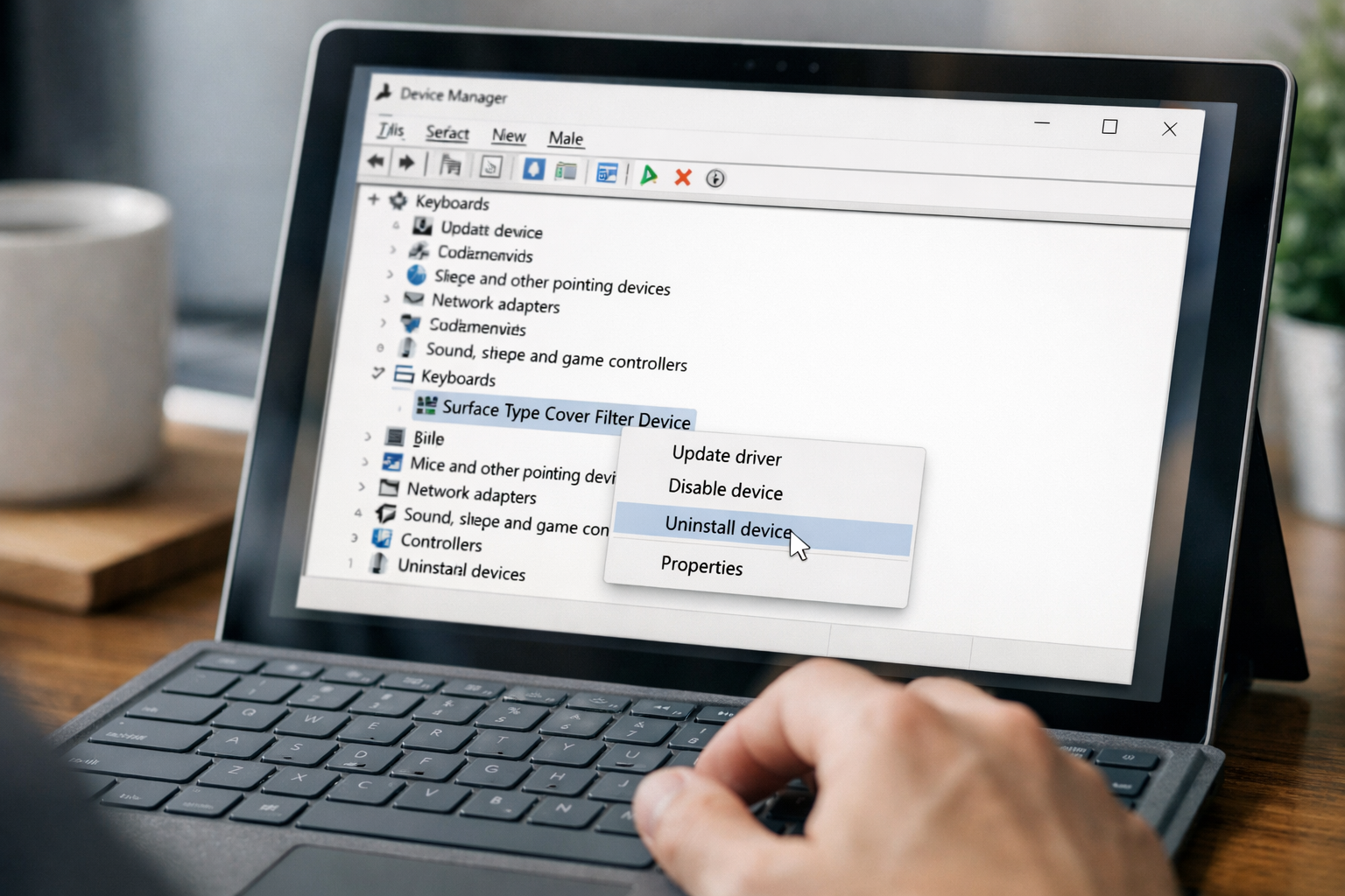 Giao diện Device Manager trên Windows để gỡ bỏ và cài lại driver bàn phím