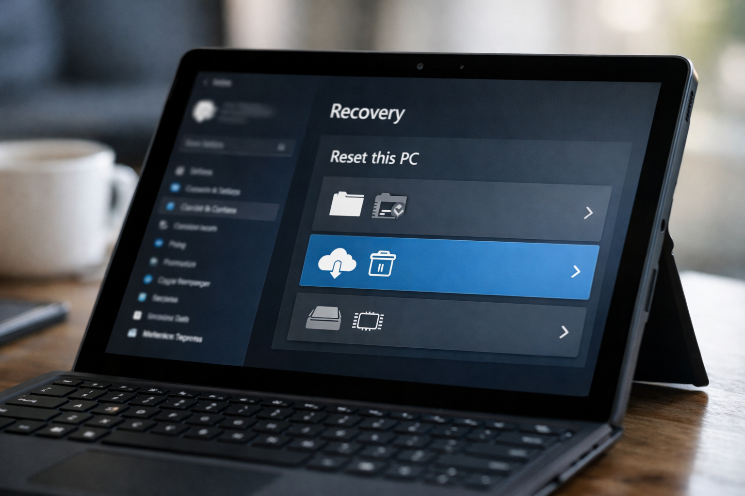 Close up of the Windows 11 recovery settings menu on a Surface Pro screen