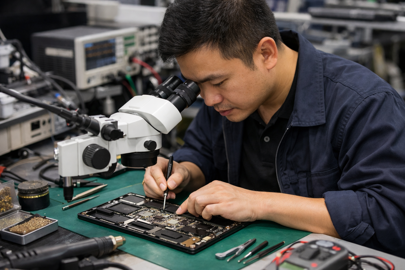 Kỹ thuật viên tại Surface Plus đang kiểm tra và sửa chữa máy Surface