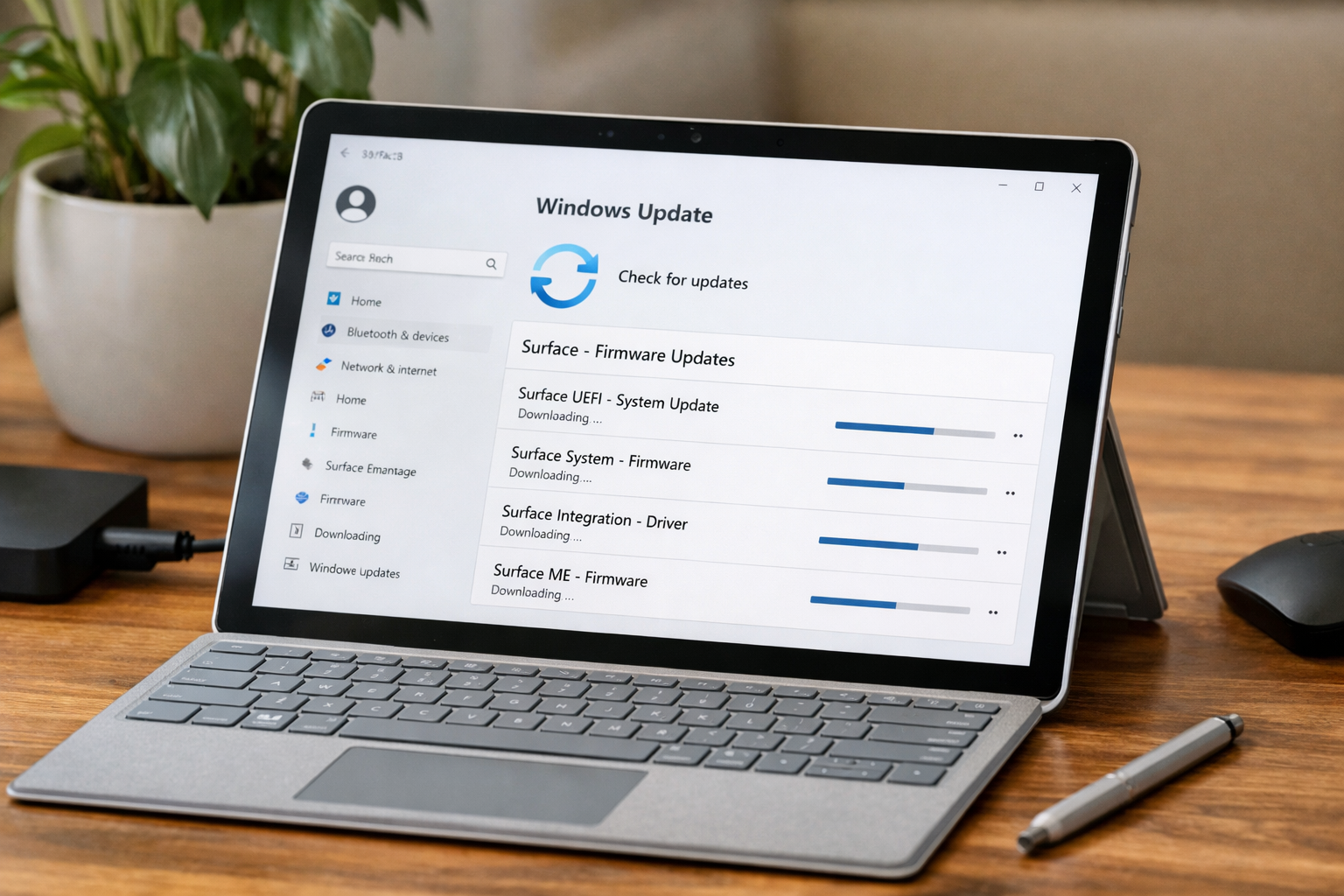 Giao diện cài đặt Windows Update trên Surface hiển thị các bản cập nhật firmware mới