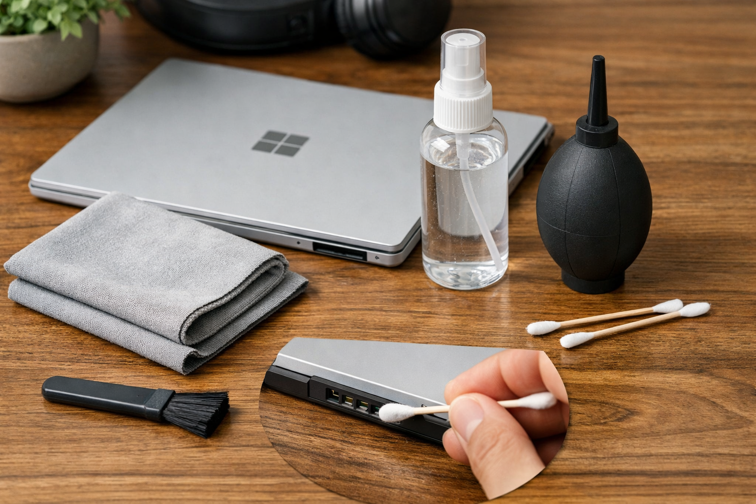 Dụng cụ vệ sinh chuyên dụng và khăn mềm dùng để bảo quản máy Surface