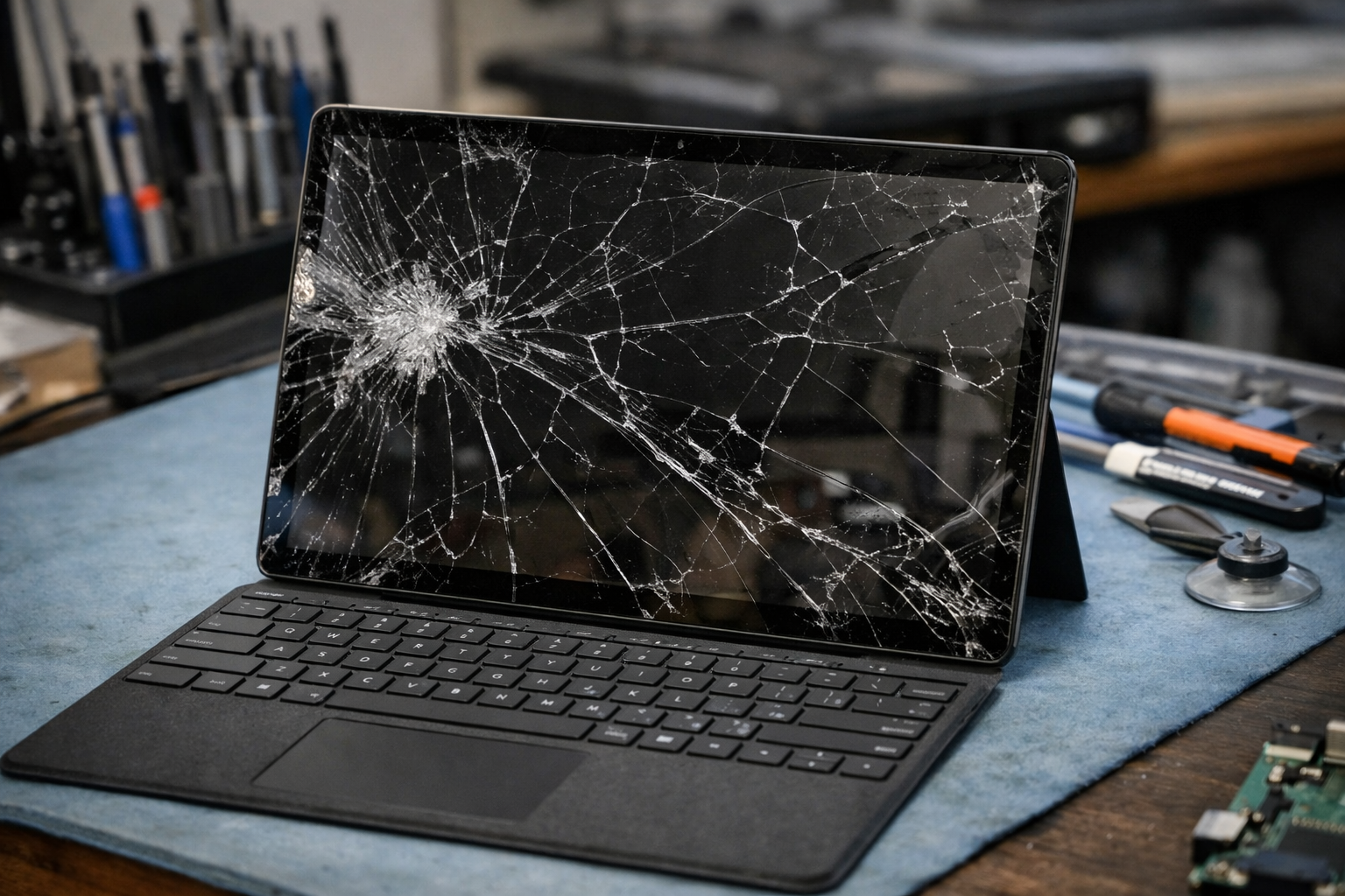 Hình ảnh thực tế một chiếc Surface Pro 8 bị vỡ màn hình nghiêm trọng cần thay thế