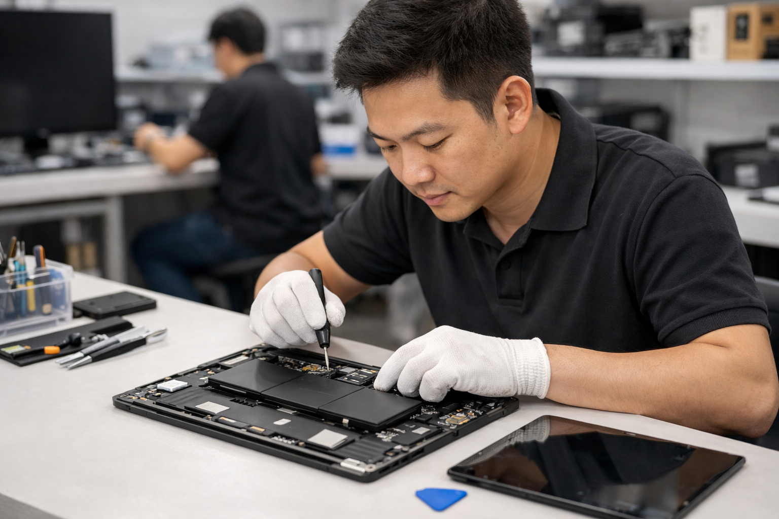 Thay Pin Surface Laptop 3 Uy Tín, Chính Hãng Tại Hà Nội 8 Kỹ thuật viên tại Surface Plus đang tiến hành thay pin cho khách hàng