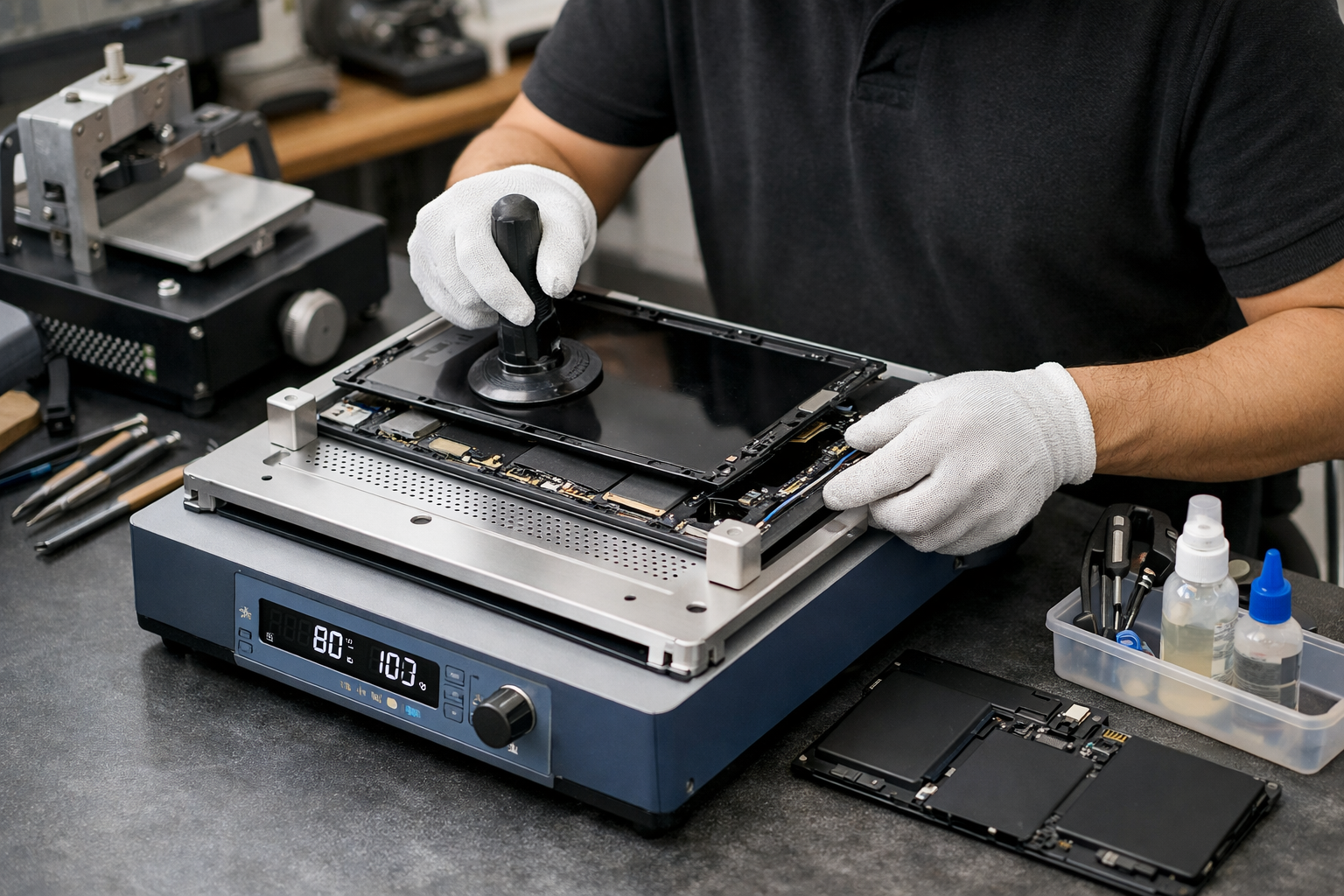 Quy trình tháo máy Surface Pro 6 chuyên nghiệp bằng bàn nhiệt hiện đại