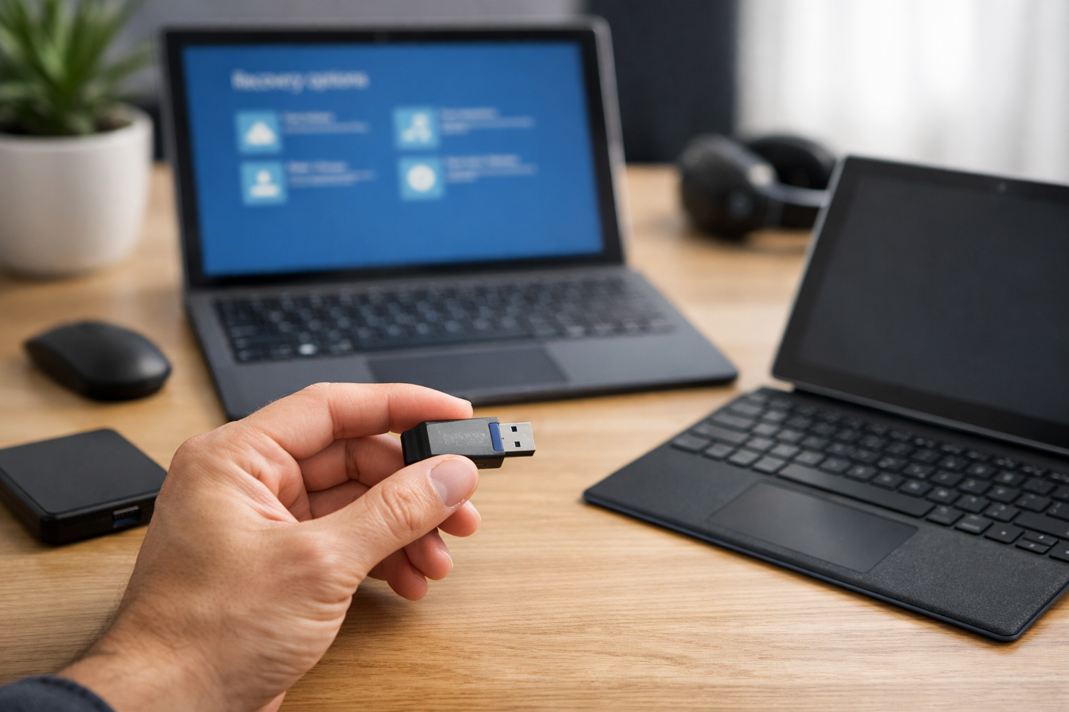 Step-by-step process of creating a recovery drive on a USB stick