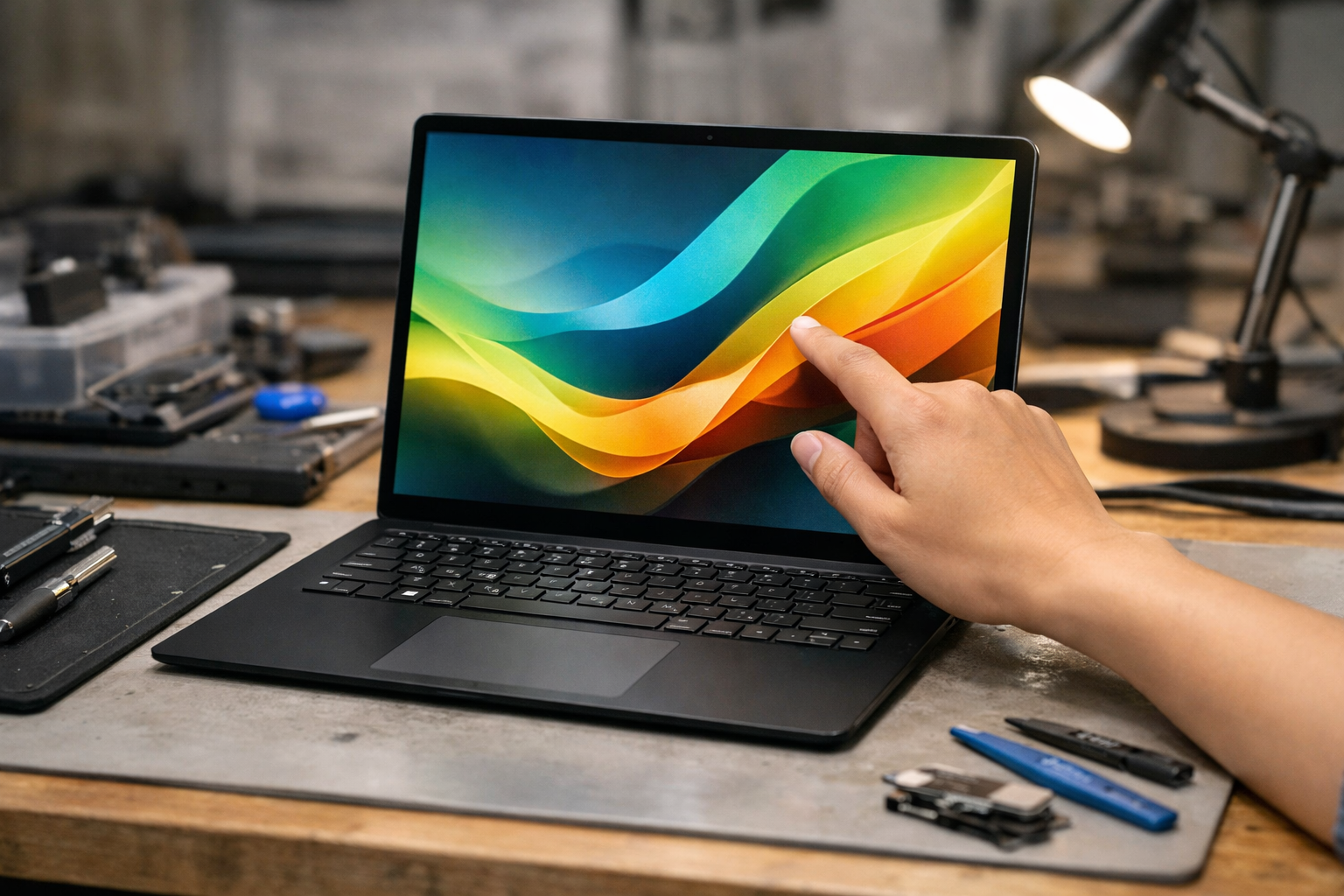 Chiếc Surface Laptop 5 hoàn thiện sau khi thay màn hình mới, hiển thị rực rỡ và cảm ứng mượt mà