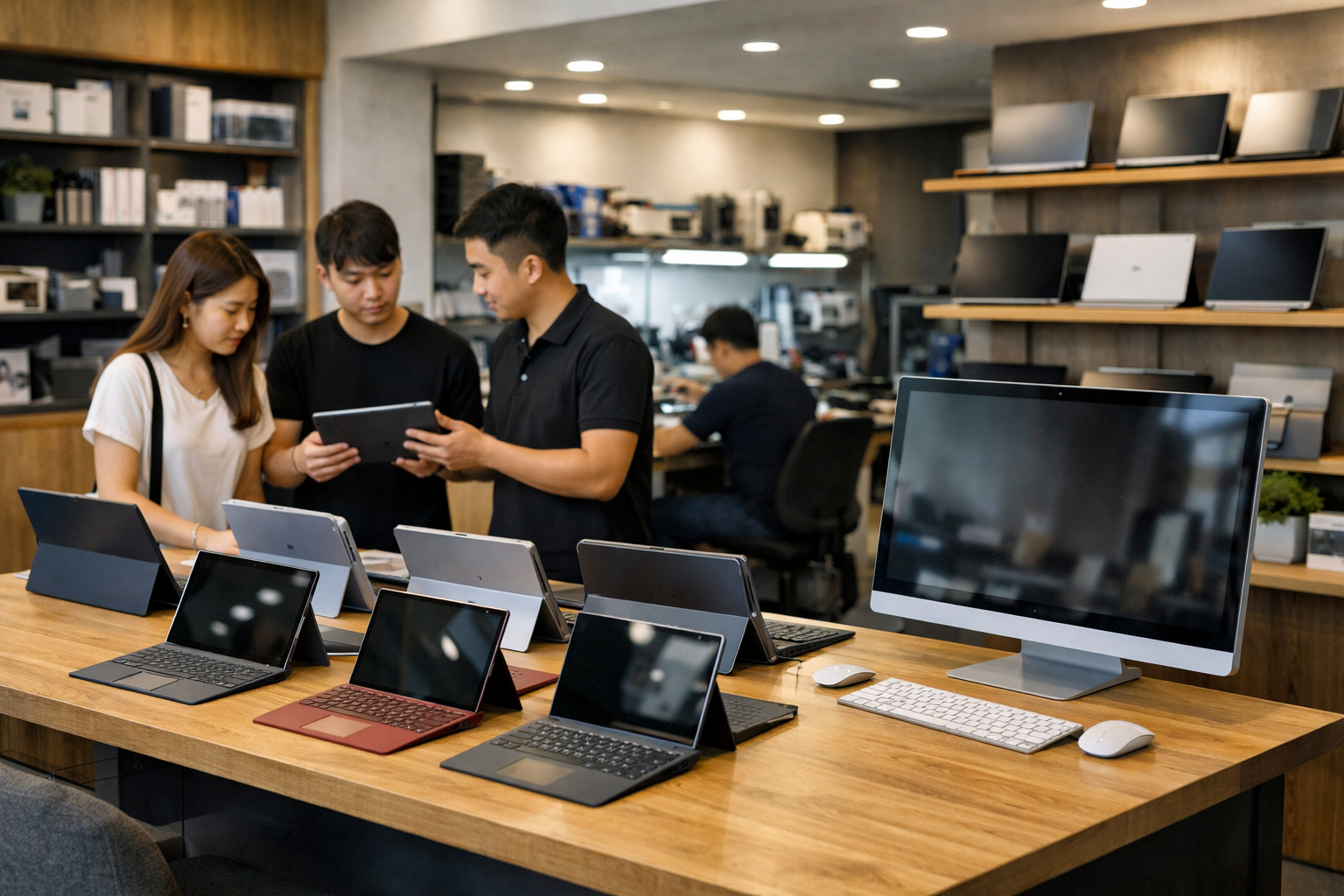 Không gian cửa hàng Surface Plus tại Hà Nội với nhiều dòng máy Surface cũ đa dạng