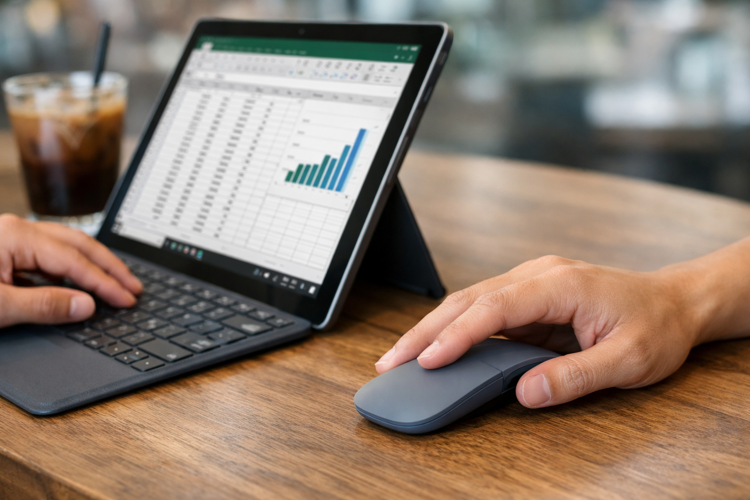 Đánh giá chuột Surface Arc Mouse: Đẳng cấp thiết kế di động 7 Người dùng đang sử dụng chuột Surface Arc Mouse cùng với máy tính Surface Pro