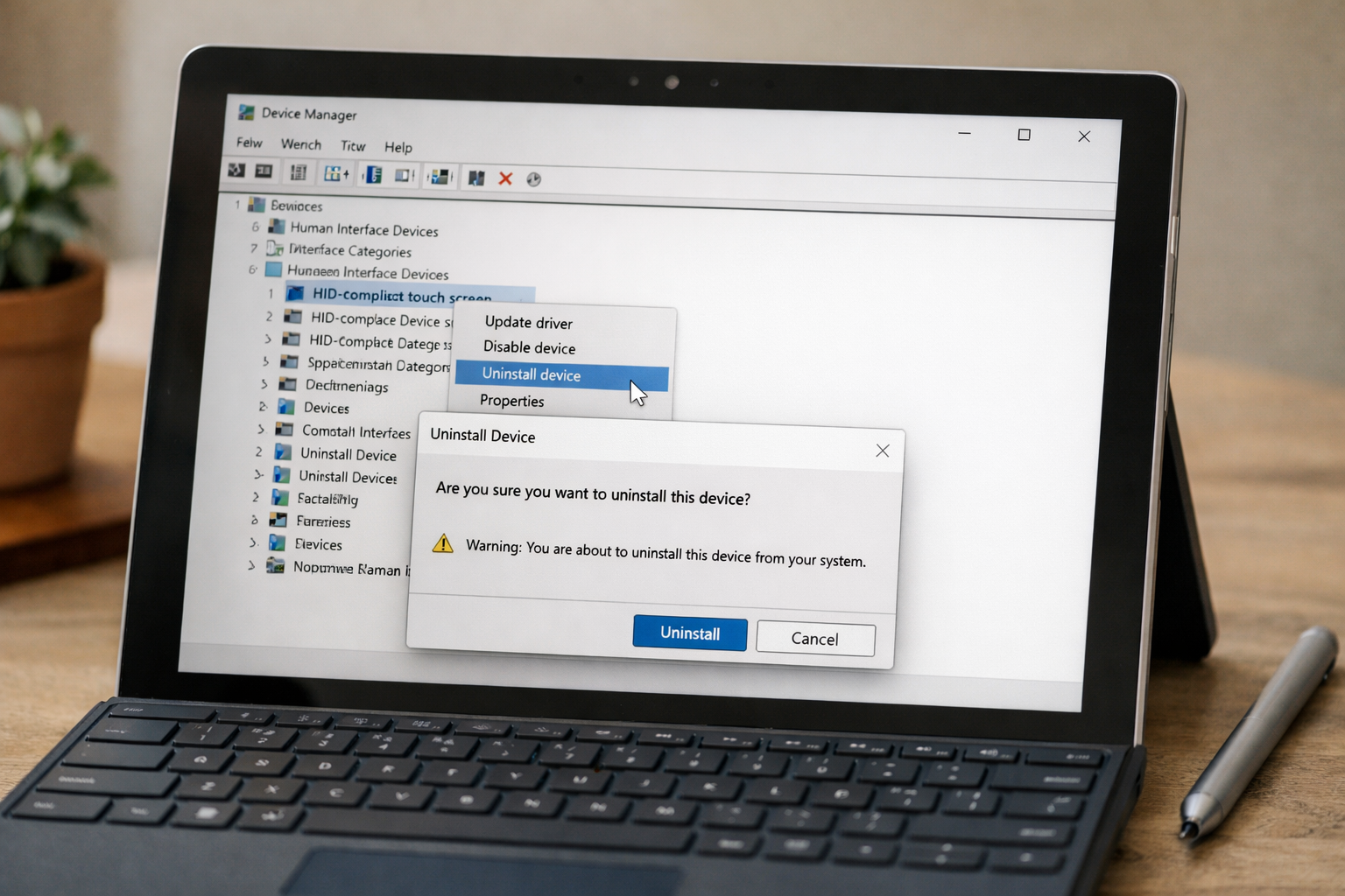 Giao diện Device Manager để cập nhật trình điều khiển cảm ứng cho Surface