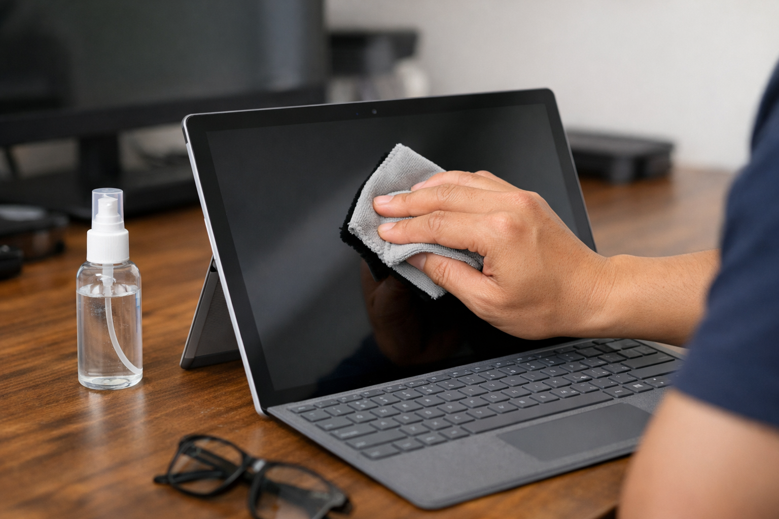 Dùng khăn mềm vệ sinh màn hình Surface để khắc phục lỗi cảm ứng