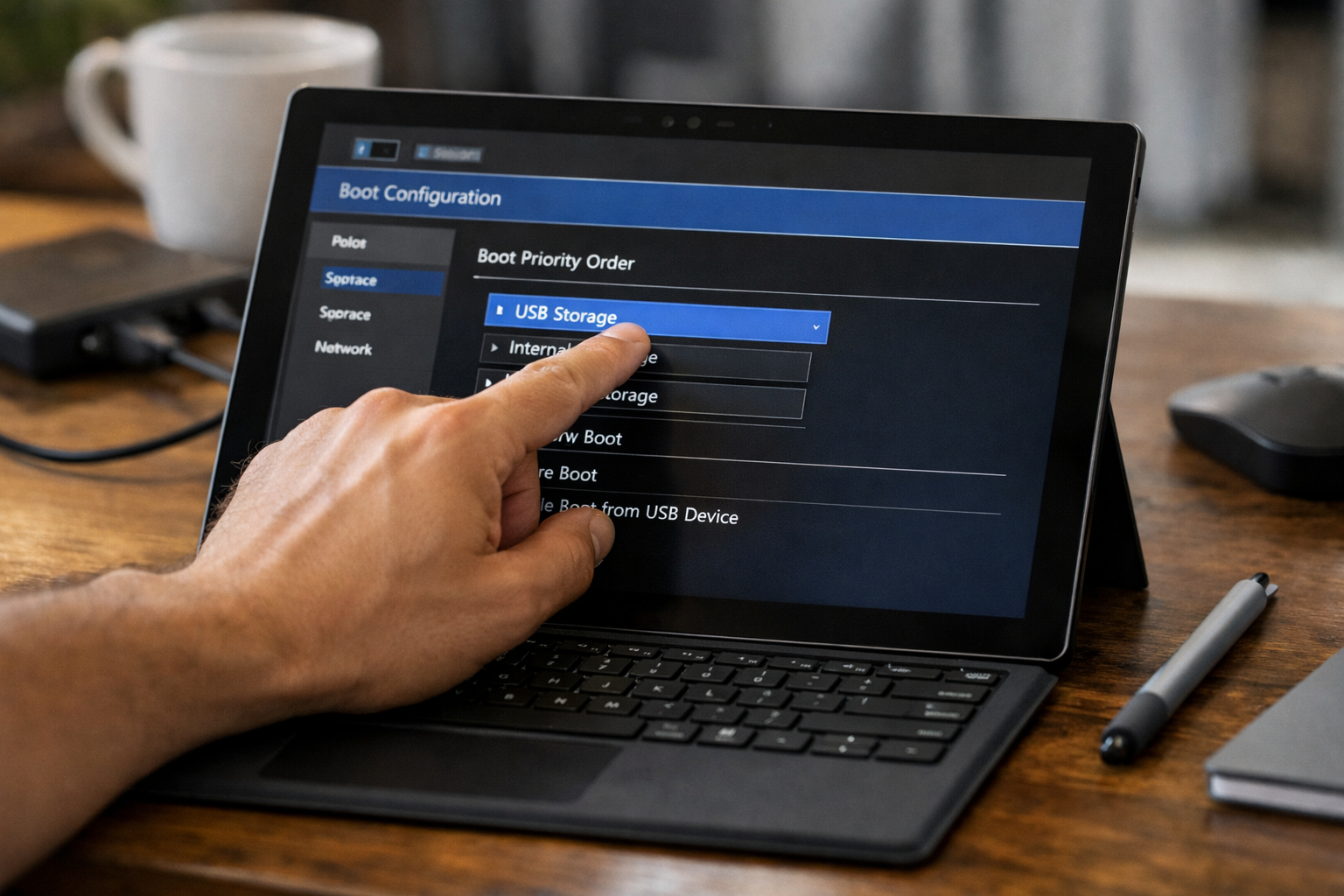 Accessing the UEFI settings on a Surface Pro to change boot order
