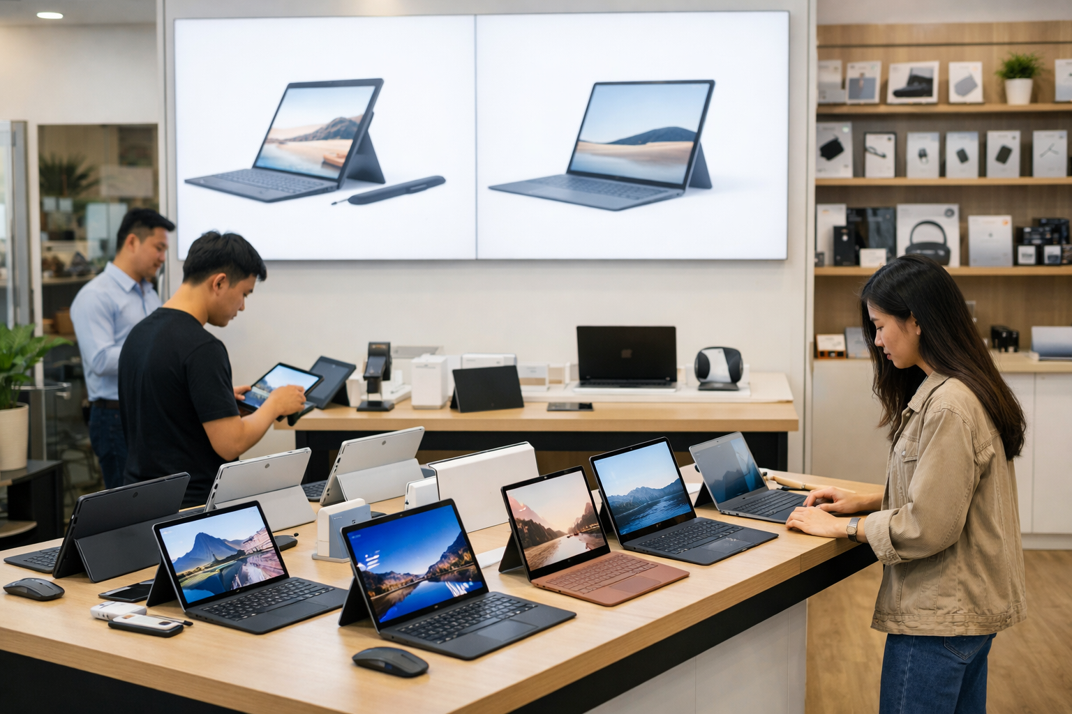 Không gian trưng bày các dòng máy Surface Pro và Surface Laptop tại Surface Plus Hà Nội