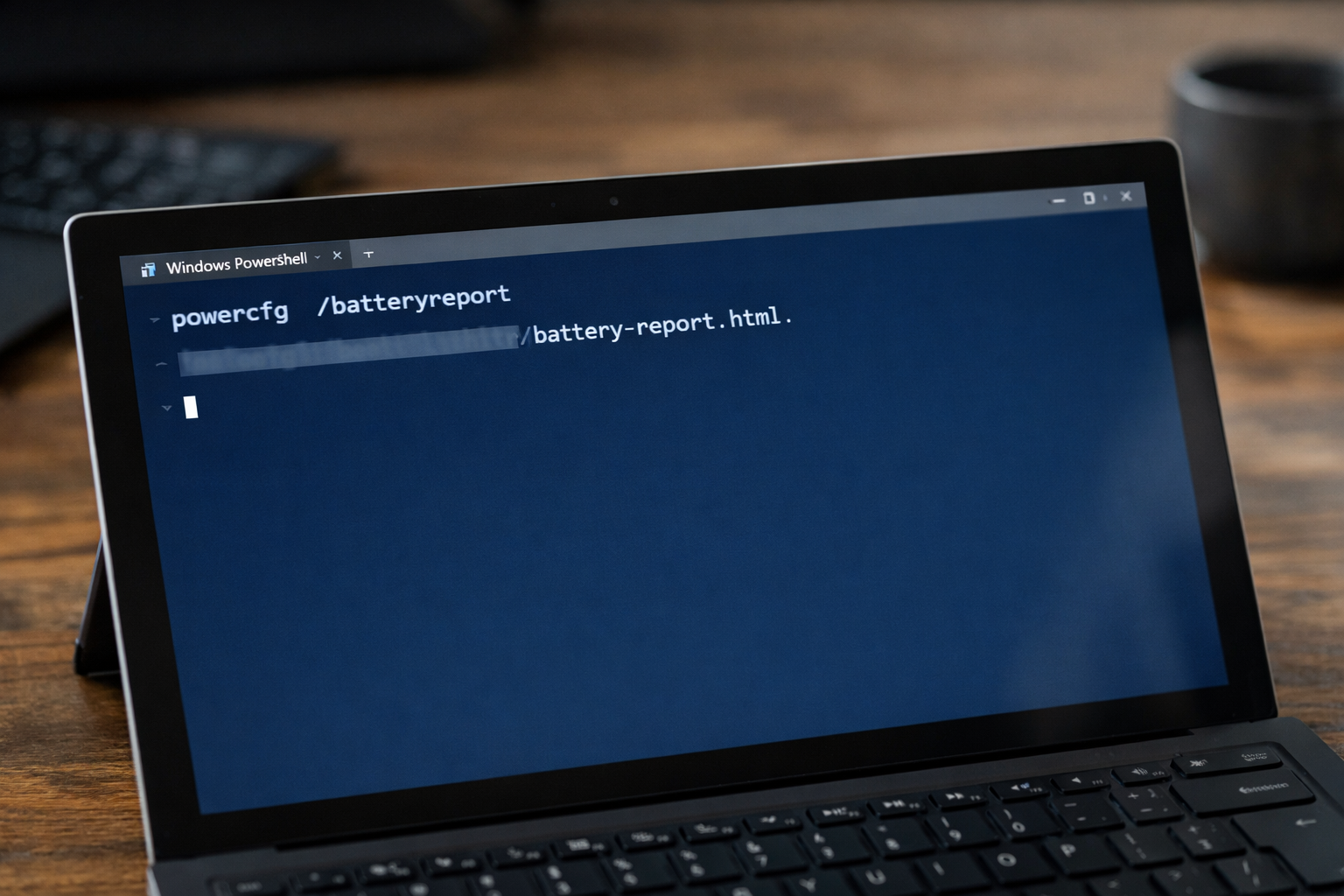 Giao diện Windows PowerShell để kiểm tra pin surface