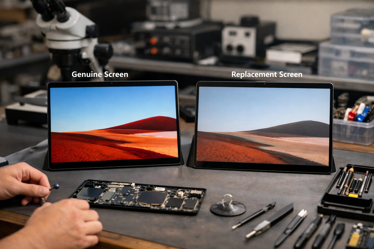 So sánh chất lượng hiển thị của màn hình Surface Pro X chính hãng
