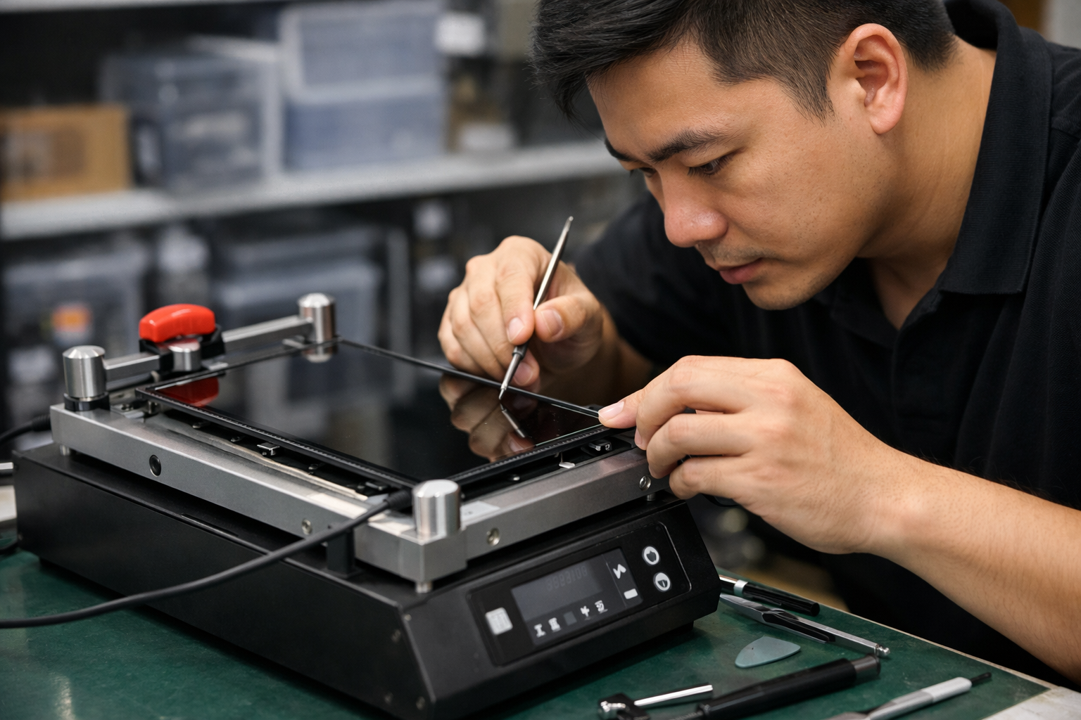 Thay pin Surface Pro X giá rẻ, lấy ngay tại Hà Nội - Surface Plus 6 Kỹ thuật viên tỉ mỉ tháo màn hình Surface Pro X bằng thiết bị tách nhiệt chuyên dụng