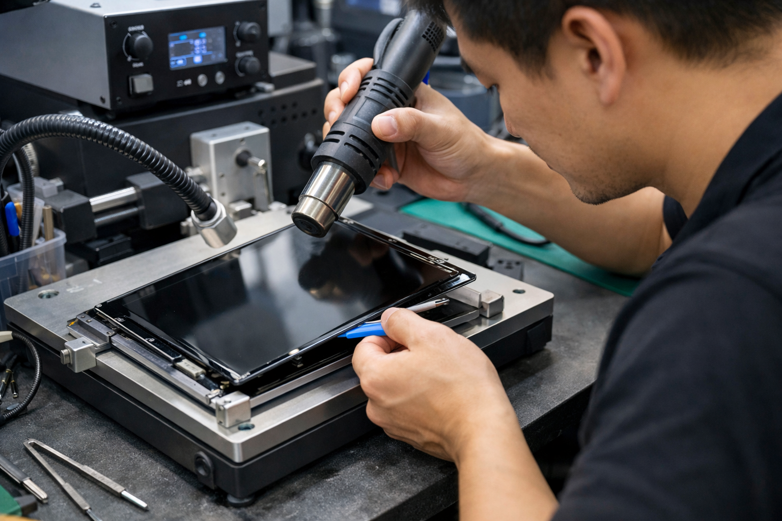 Thay màn hình Surface Pro 4 chính hãng ở đâu uy tín Hà Nội? 8 Quy trình tách màn hình Surface Pro 4 bằng máy khò nhiệt hiện đại