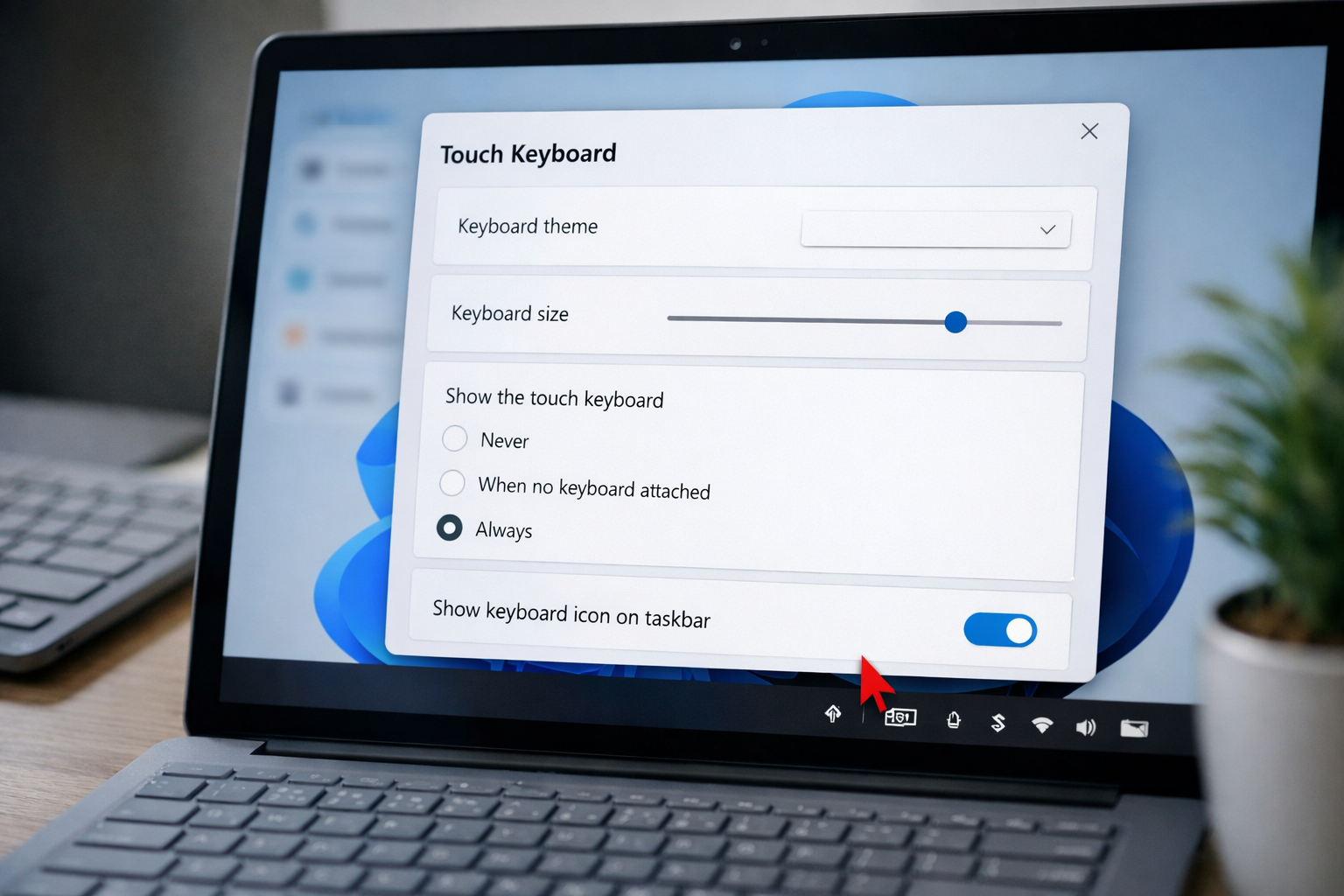 Cách bật phím ảo Surface cực nhanh và đơn giản nhất 2024 7 Giao diện cài đặt bàn phím ảo Touch Keyboard trên hệ điều hành Windows 11