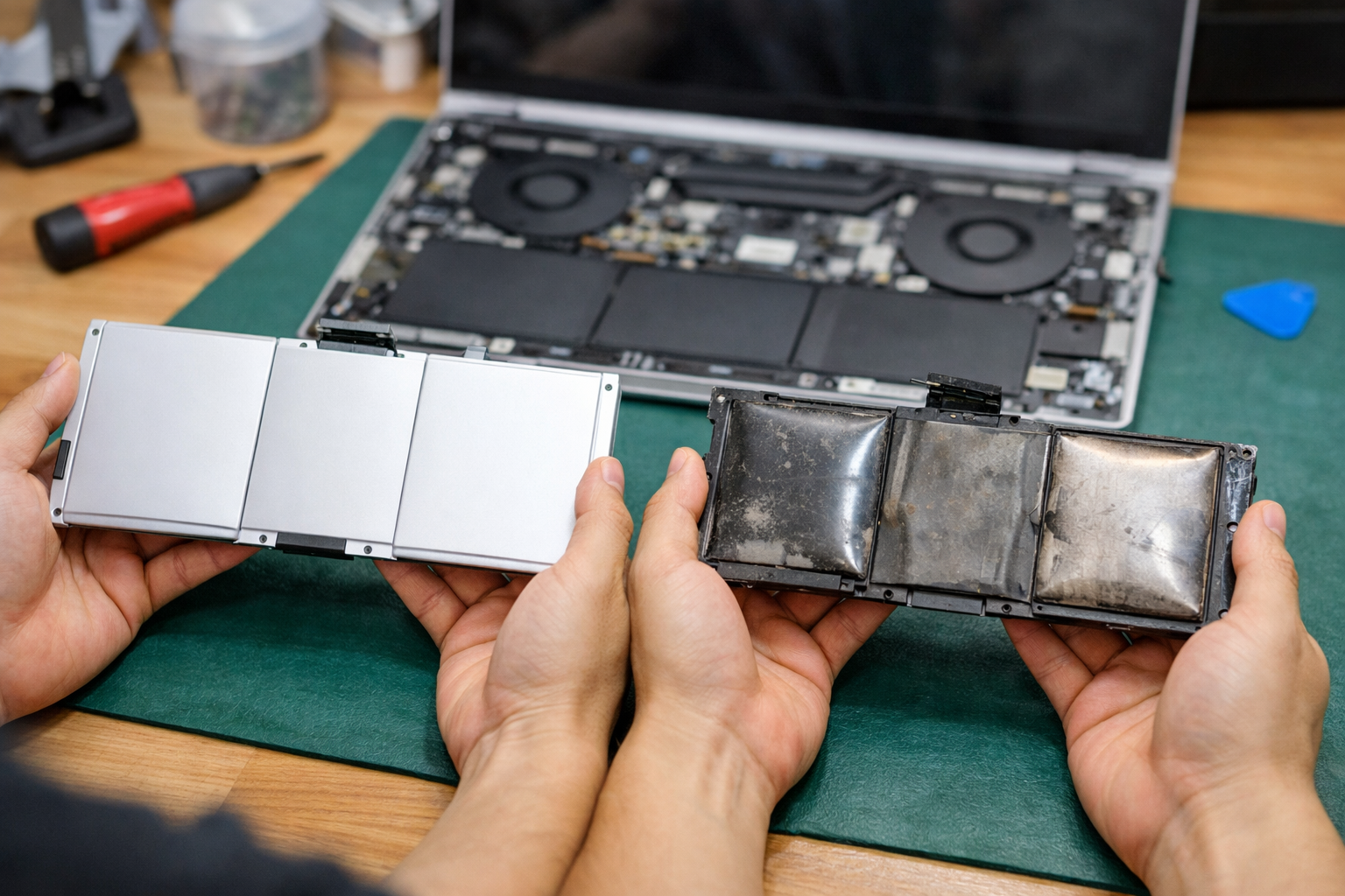 Thay Pin Surface Book 3 Lấy Ngay: Giải Pháp Cho Người Bận Rộn 8 So sánh viên pin Surface Book 3 chính hãng mới và viên pin cũ đã bị chai