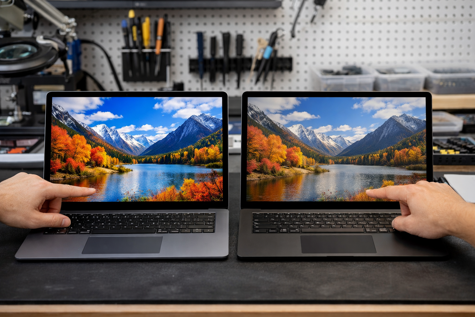 So sánh độ hiển thị màu sắc sắc nét của màn hình Surface Laptop 5 chính hãng và màn hình kém chất lượng
