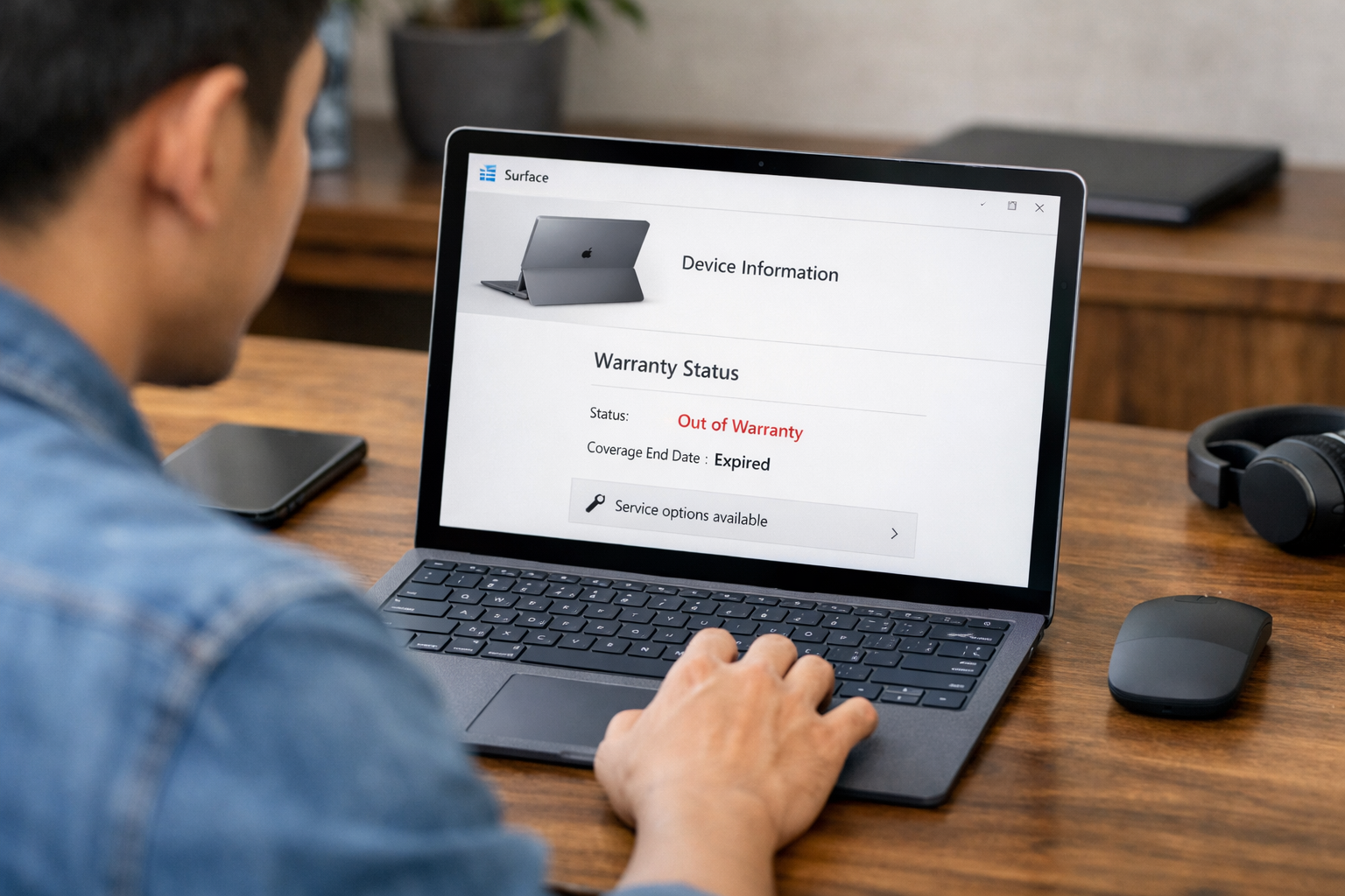 Sử dụng ứng dụng Surface tích hợp sẵn trên Windows để xem thông tin bảo hành