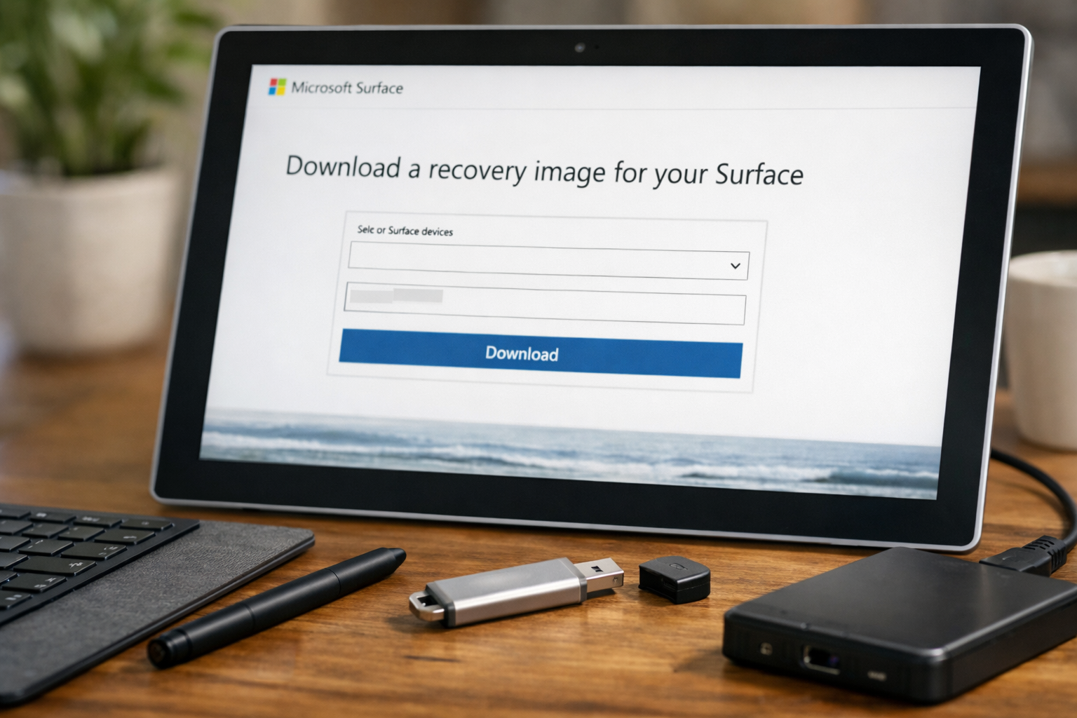 Giao diện trang web Microsoft để tải bản Recovery Image cho Surface