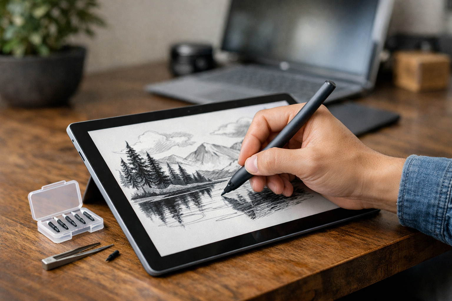 Hướng dẫn thay đầu ngòi bút Surface đơn giản và chi tiết nhất 9 Người dùng đang vẽ trên màn hình Surface sau khi đã thay đầu ngòi mới mượt mà