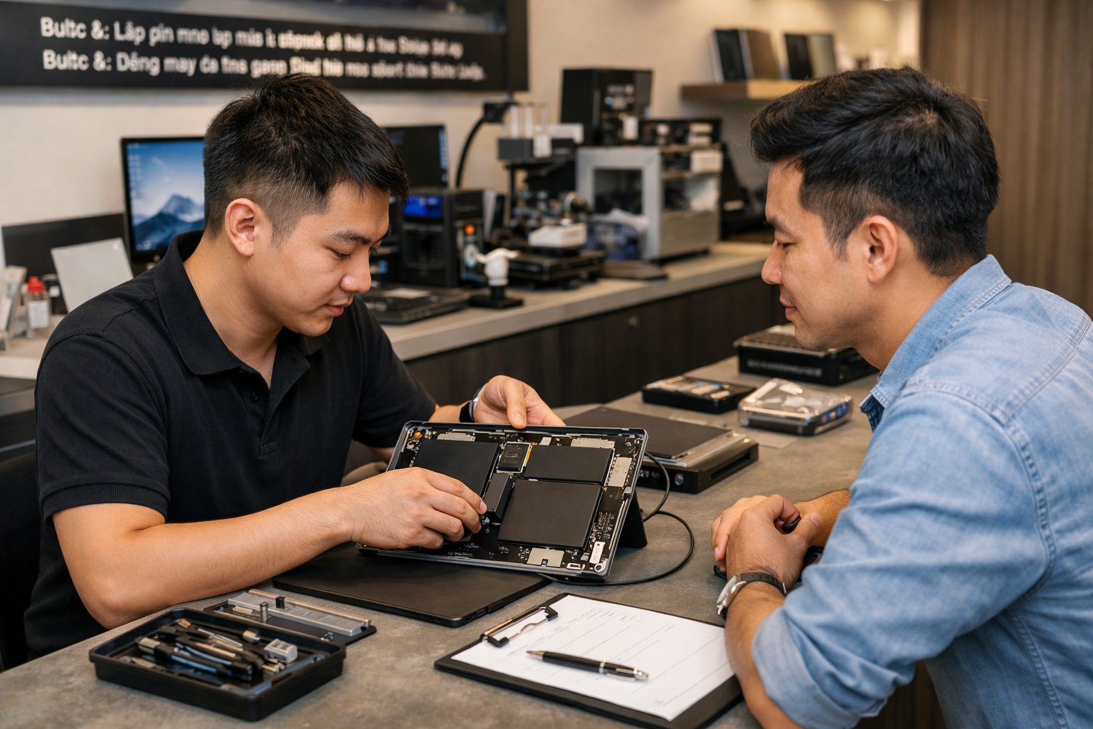 Khách hàng đang được tư vấn dịch vụ tại cửa hàng Surface Plus Hà Nội