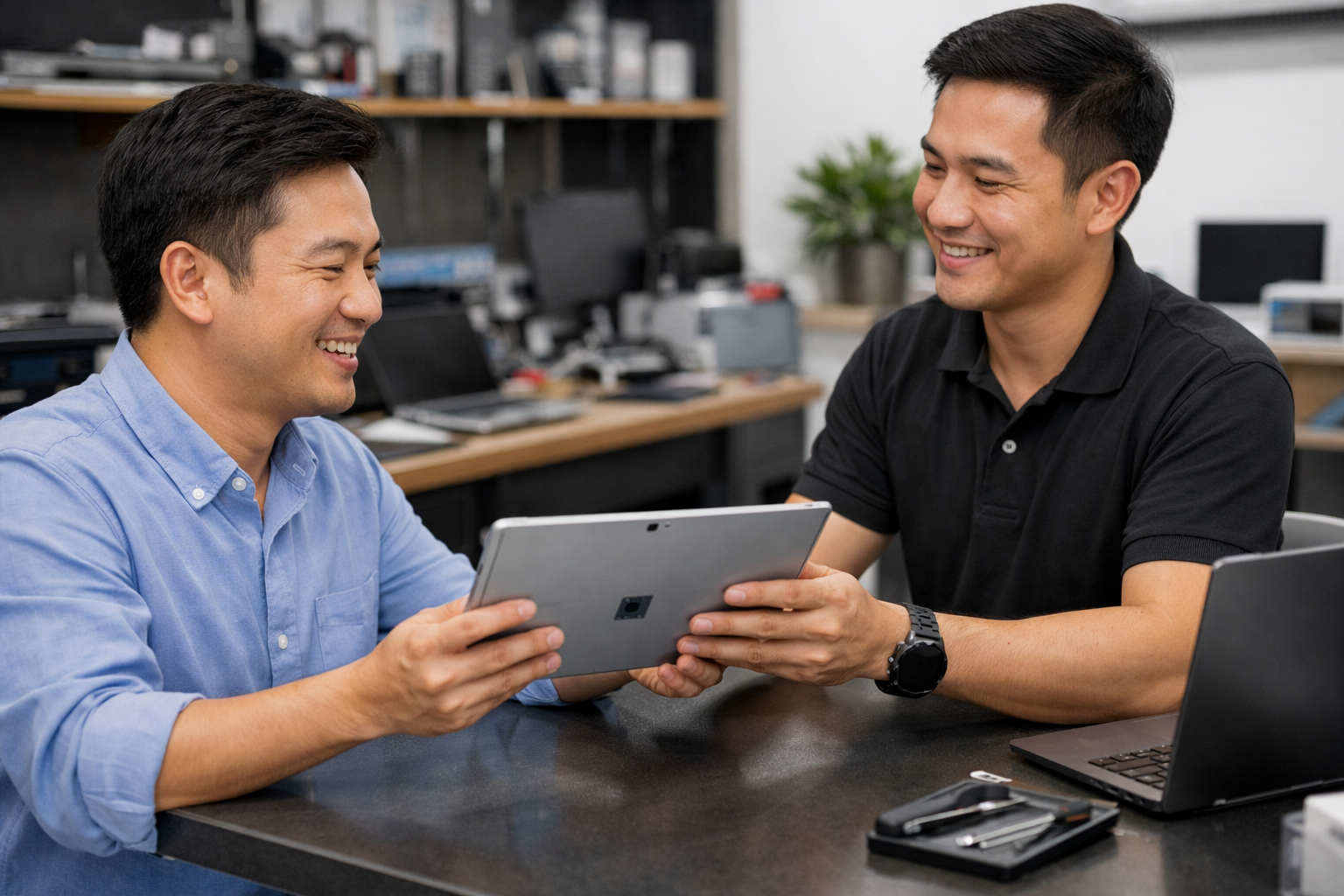 Thay Pin Surface Pro 4 Uy Tín, Lấy Ngay Tại Hà Nội | Surface Plus 9 Khách hàng hài lòng nhận lại máy Surface Pro 4 sau khi thay pin tại Surface Plus