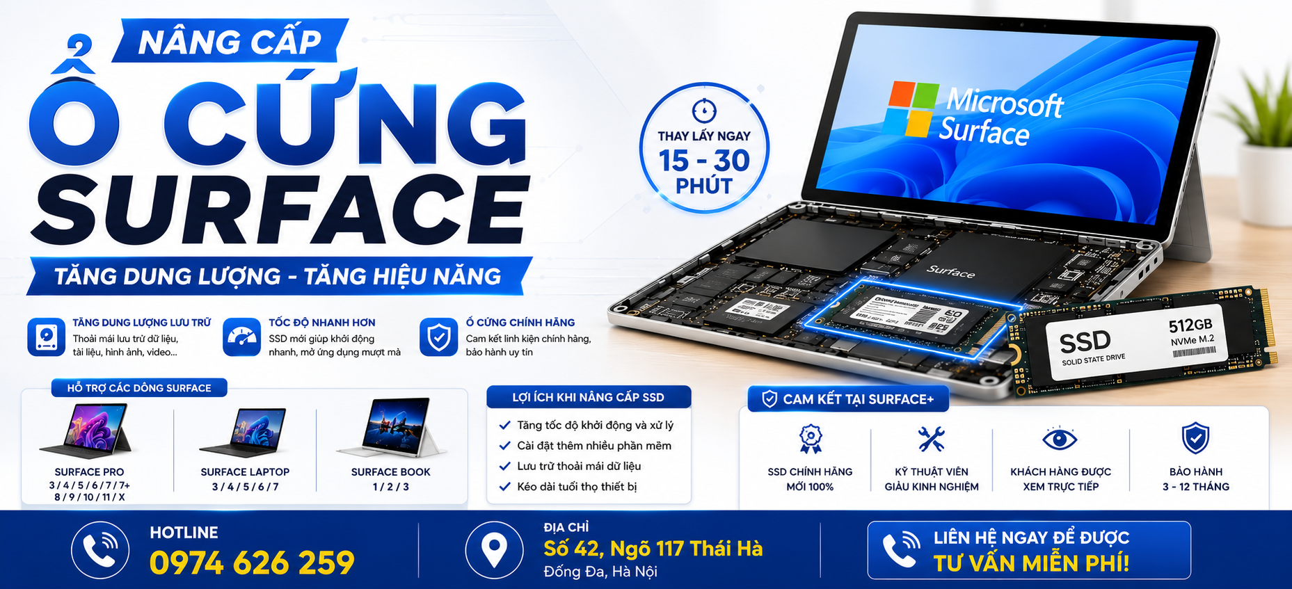 Dịch vụ thay, nâng cấp ổ cứng cho máy tính Surface, bảng giá thay ổ chính hãng 1 Nang Cap O Cung Surface 42 ngo 117 Thai Ha Dịch vụ thay, nâng cấp ổ cứng cho máy tính Surface, bảng giá thay ổ chính hãng