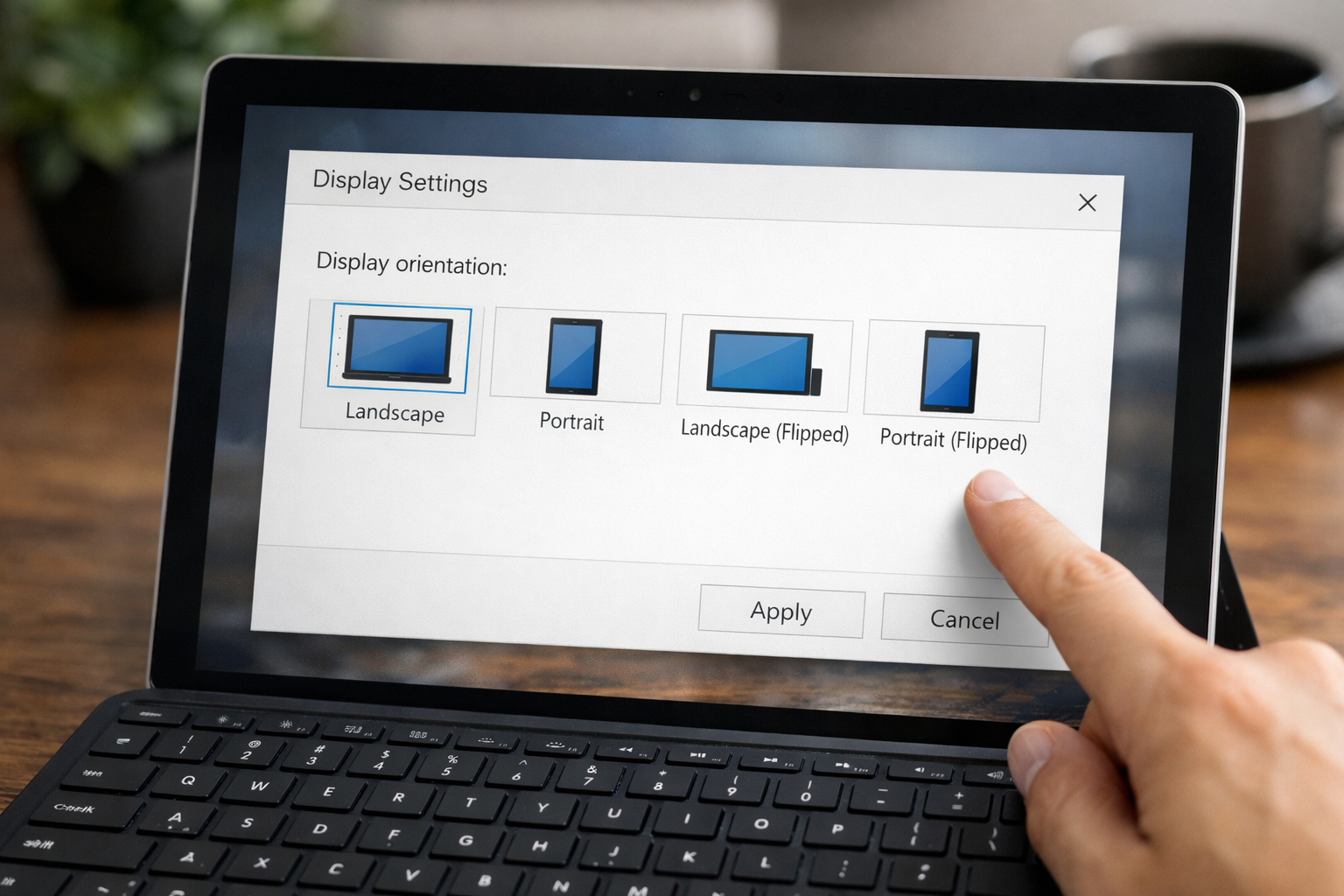 Cửa sổ cài đặt Display Settings để tùy chỉnh hướng xoay màn hình thủ công