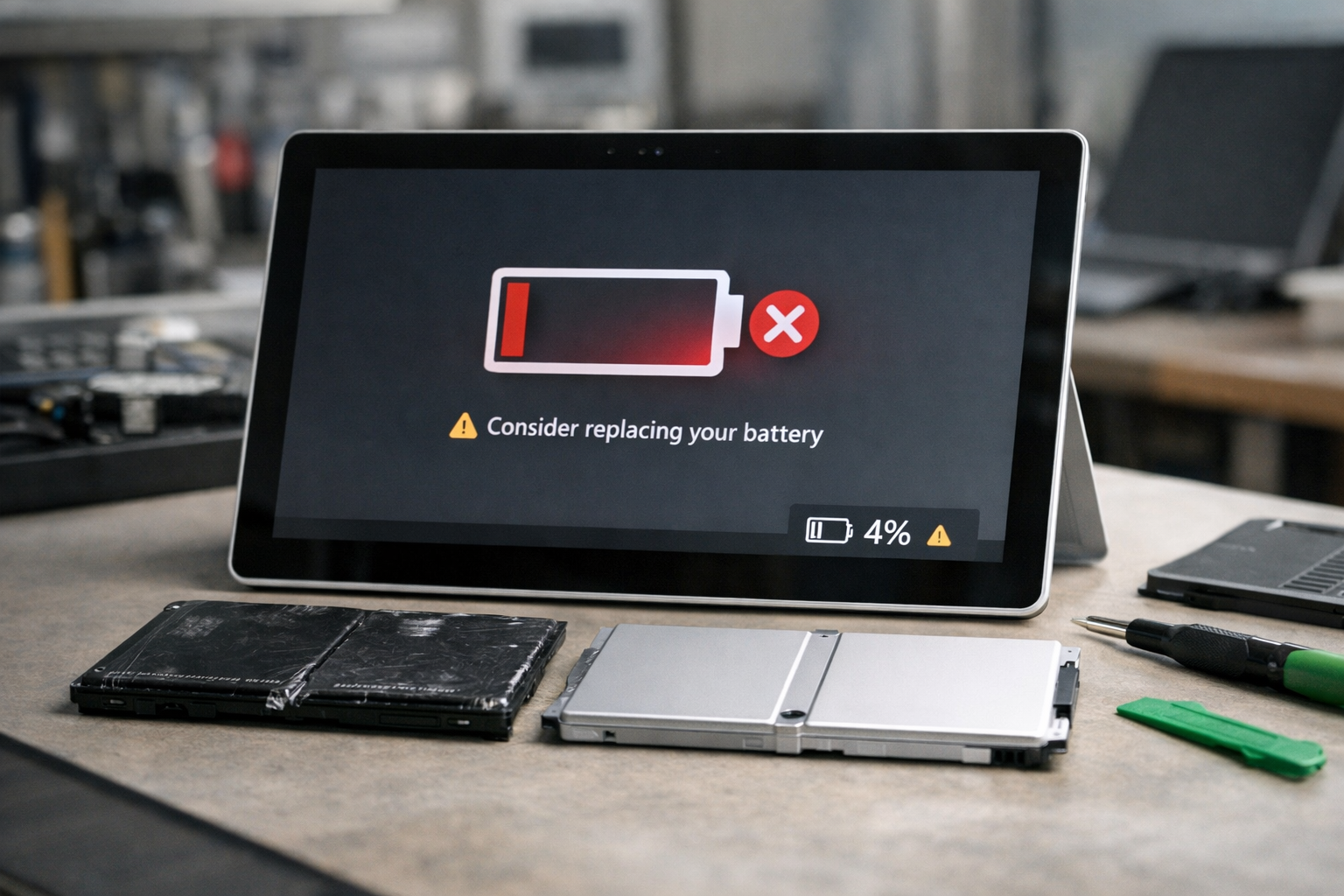 Thay pin Surface Go 2 chính hãng ở đâu uy tín tại Hà Nội? 7 Màn hình Surface Go 2 hiển thị thông báo pin yếu và cần bảo trì