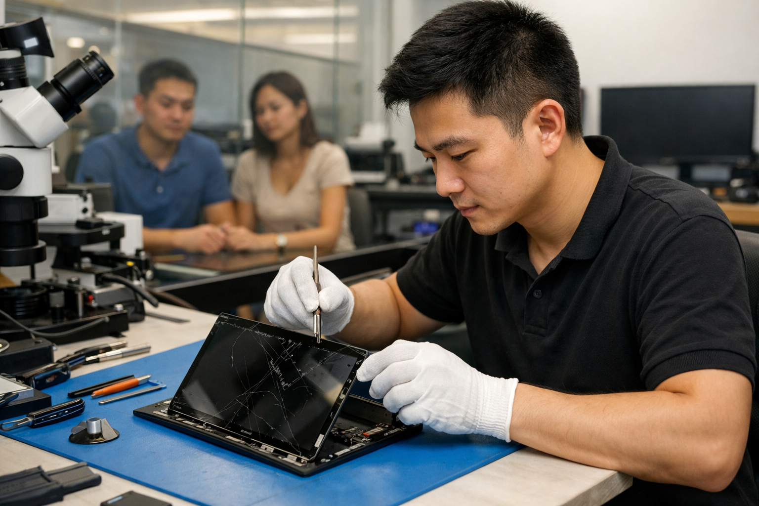 Kỹ thuật viên đang thực hiện thay màn hình Surface Pro chuyên nghiệp tại Hà Nội