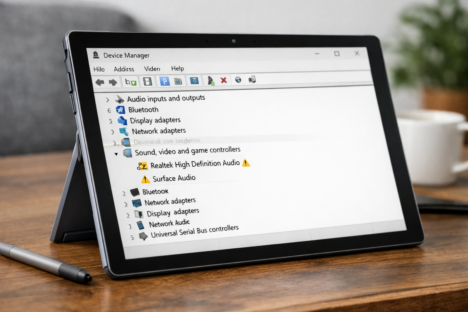 Sửa nút âm lượng Surface Pro không bấm được hiệu quả nhất 7 Màn hình Device Manager hiển thị các driver âm thanh cần cập nhật trên Surface Pro