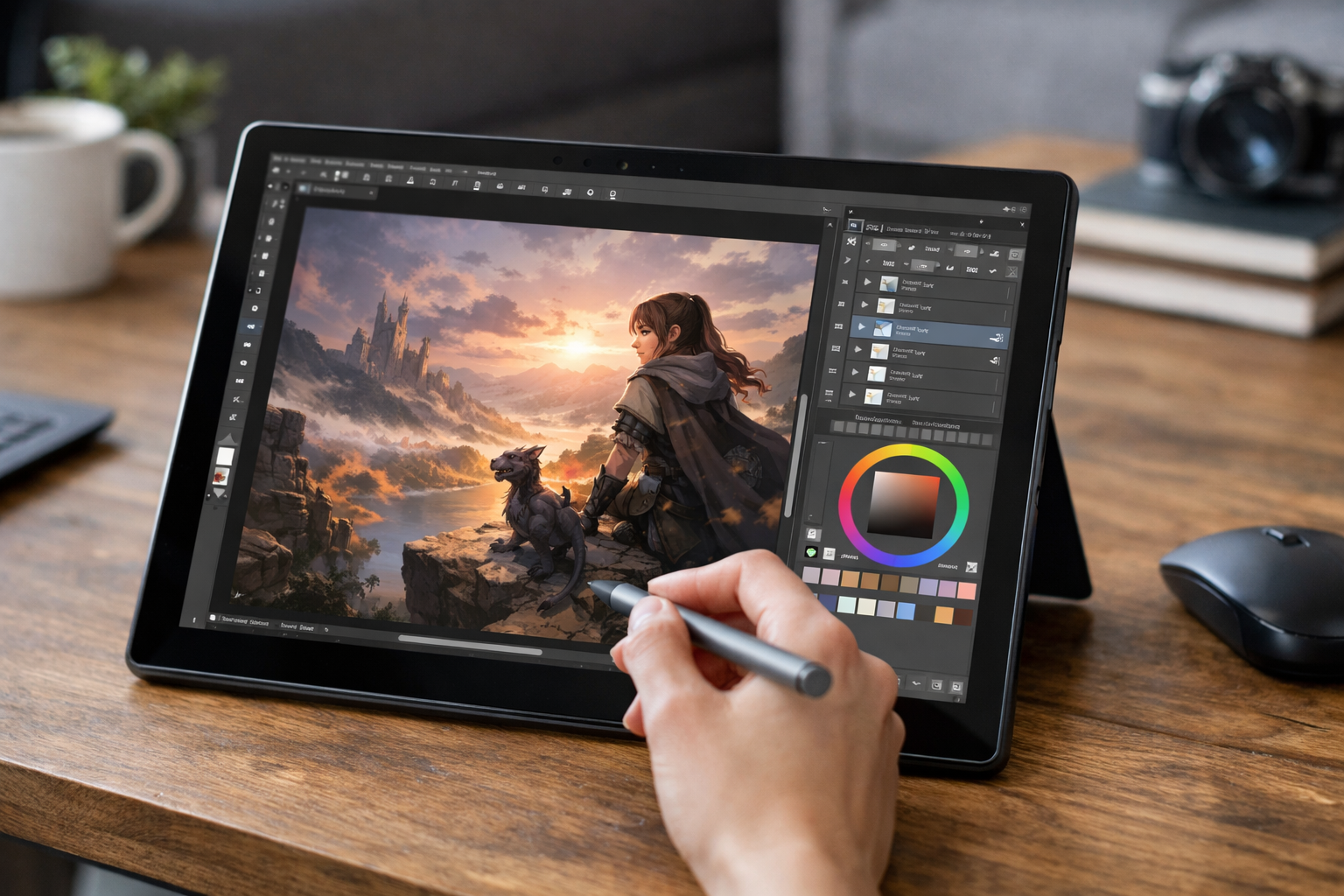 Top 10 Phần Mềm Vẽ Trên Surface Tốt Nhất Năm 2024 7 Giao diện phần mềm vẽ Clip Studio Paint hiển thị các layer và bảng màu trên máy tính Surface