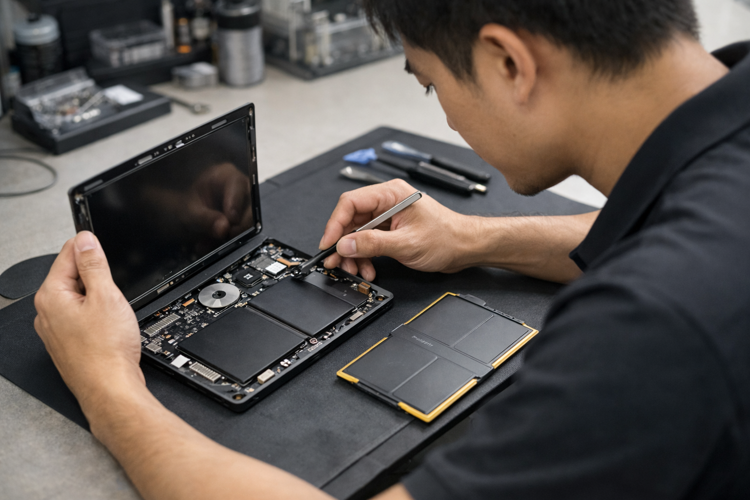 Thay pin Surface Go 2 chính hãng ở đâu uy tín tại Hà Nội? 8 Kỹ thuật viên khéo léo tháo màn hình Surface Go 2 để thay pin mới