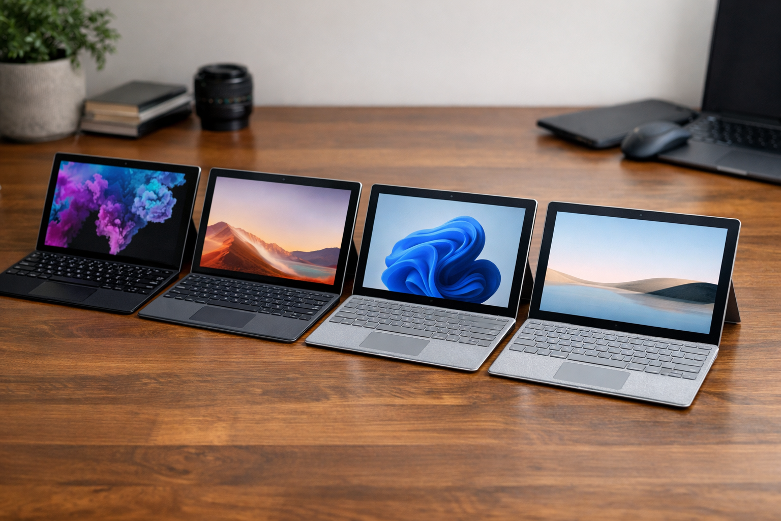 Mua Surface Pro cũ giá rẻ ở đâu uy tín tại Hà Nội? - Surface Plus 8 Các dòng Surface Pro từ đời 6 đến đời 9 xếp cạnh nhau để so sánh