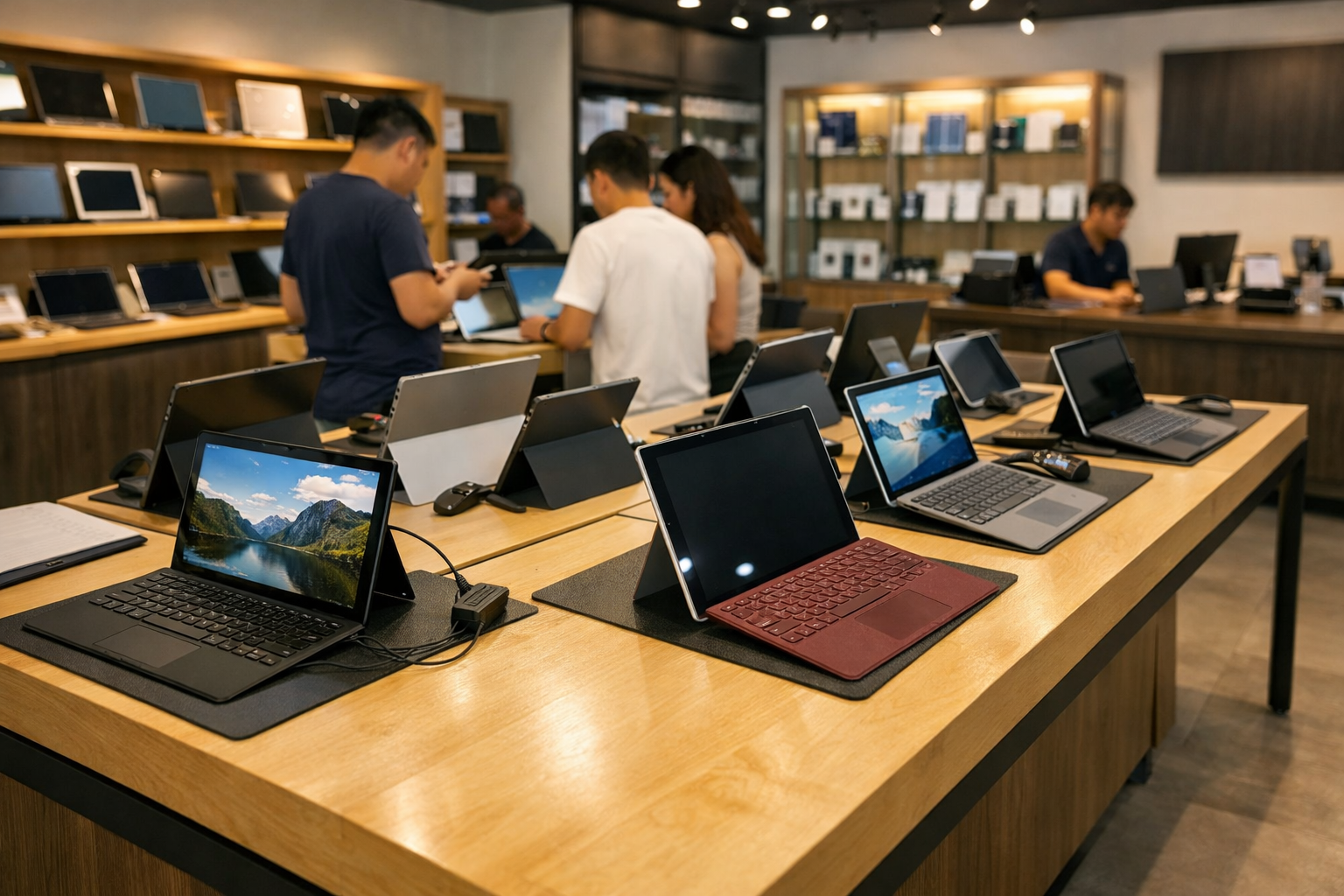 Mua Surface Pro cũ giá rẻ ở đâu uy tín tại Hà Nội? - Surface Plus 9 Không gian bên trong cửa hàng Surface Plus với nhiều dòng máy Surface cũ trưng bày